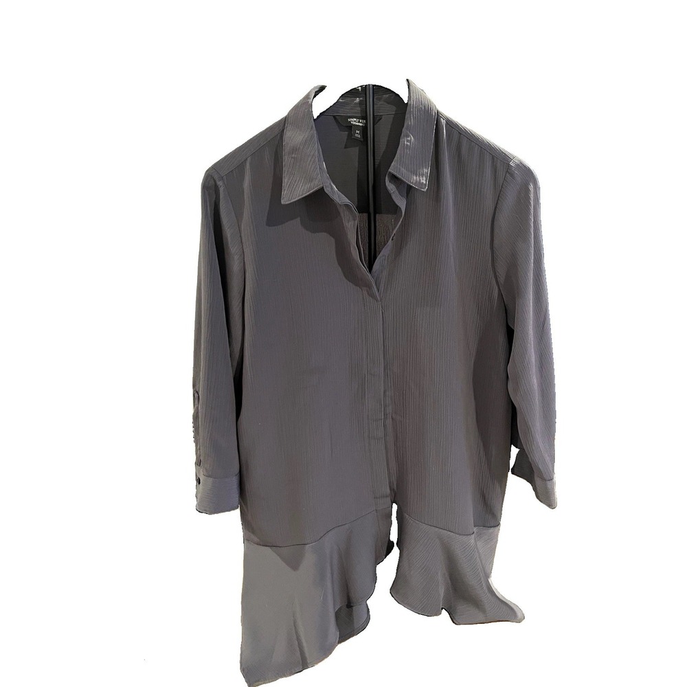 Simply Vera Vera Wang Womens M Gray Sheer Tunic Blouse Asymmetrical High Low